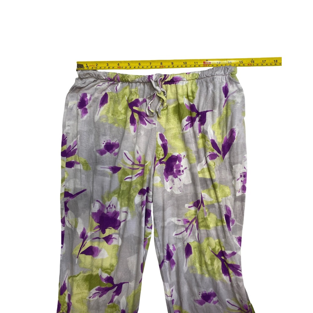 Simply Vera Vera Wang Pajama Set Large Purple Green Floral Ruffle Top Crop Pants - Picture 7 of 10